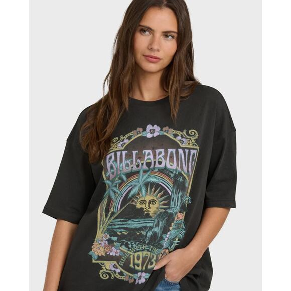 Billabong Women’s Counting Stars Short Sleeve T-Shirt, Black, M - Picture 1 of 5